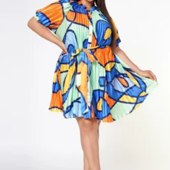 Plus Size Multi Pattern Pleated Fit & Flare Dress -Radiant Drape Sales 2022608 002 3