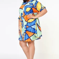 Plus Size Multi Pattern Pleated Fit & Flare Dress -Radiant Drape Sales 2022608 002 4
