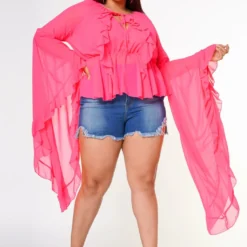 Plus Size Exaggerated Bell Sleeves Peplum Top -Radiant Drape Sales 2022609 002 3