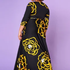 Plus Size Golden Floral Print Fit & Flare Maxi Dress -Radiant Drape Sales 2022613 001 3