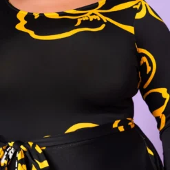 Plus Size Golden Floral Print Fit & Flare Maxi Dress -Radiant Drape Sales 2022613 001 4