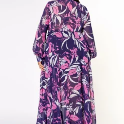 Plus Size Floral Leaf Pattern Fit & Flare Maxi Dress -Radiant Drape Sales 2022617 001 3
