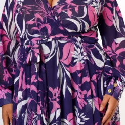 Plus Size Floral Leaf Pattern Fit & Flare Maxi Dress -Radiant Drape Sales 2022617 001 4