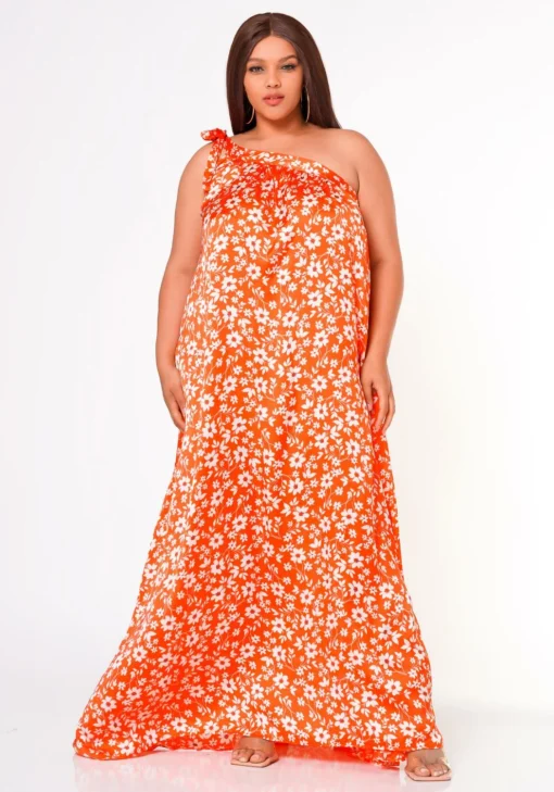 Plus Size One Shoulder Floral Print Maxi Dress -Radiant Drape Sales 2022618 001 1