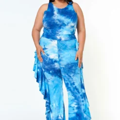 Plus Size Tie Dye Racerback Top & Ruffle Trim Pants Set -Radiant Drape Sales 2022620 001 1