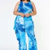 Plus Size Tie Dye Racerback Top & Ruffle Trim Pants Set