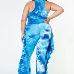 Plus Size Tie Dye Racerback Top & Ruffle Trim Pants Set -Radiant Drape Sales 2022620 001 4