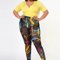 Plus Size Wrap Around Top & Leggings Set
