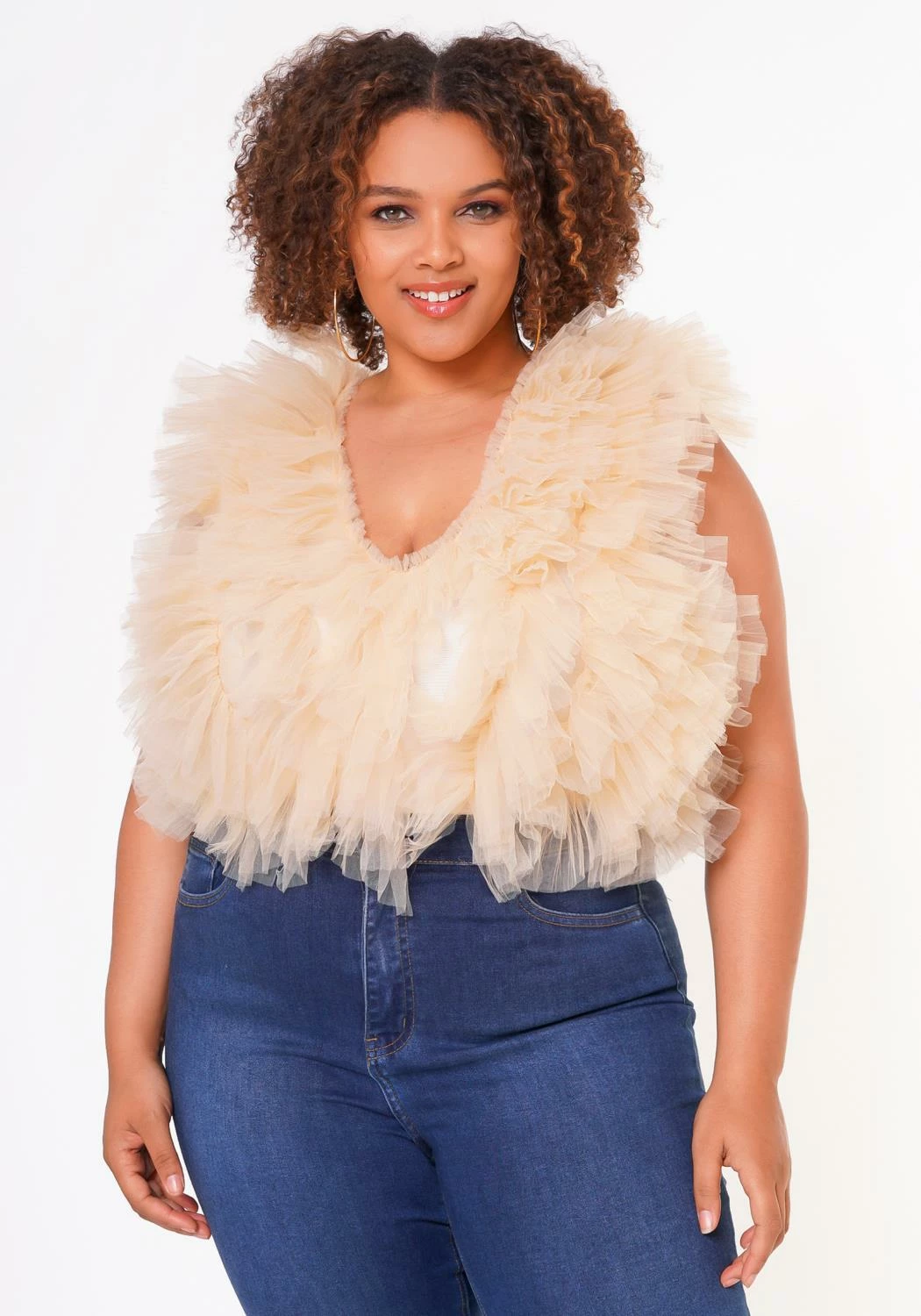Plus Size Ruffle Tulle Sleeveless Bodysuit 2 Plus Size Ruffle Tulle Sleeveless Bodysuit - Image 2