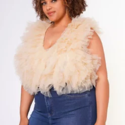 Plus Size Ruffle Tulle Sleeveless Bodysuit 9 Plus Size Ruffle Tulle Sleeveless Bodysuit -Radiant Drape Sales 2022624 002 4