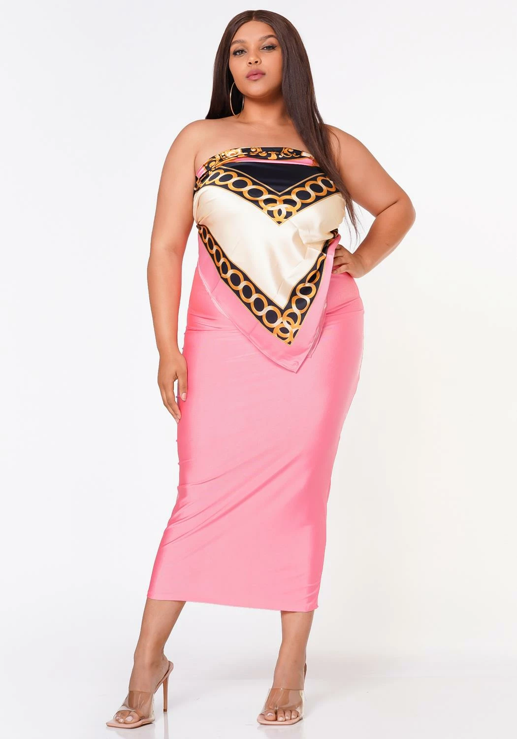 Plus Size Bandeau Scarf Top & Bodycon Maxi Skirt Set 2 Plus Size Bandeau Scarf Top & Bodycon Maxi Skirt Set - Image 2