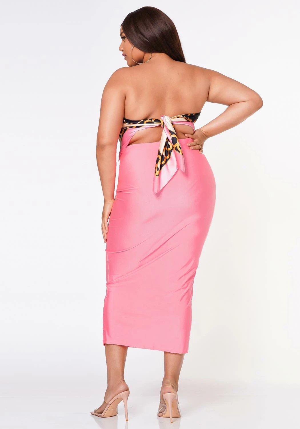 Plus Size Bandeau Scarf Top & Bodycon Maxi Skirt Set 4 Plus Size Bandeau Scarf Top & Bodycon Maxi Skirt Set - Image 4