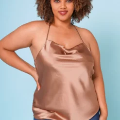 Plus Size Satin Cowl Neck Cami Top