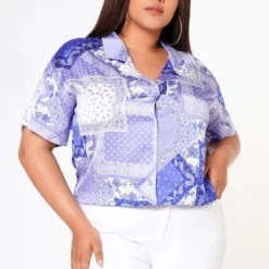 Plus Size Satin Bandana Patchwork Shirt -Radiant Drape Sales 2022629 001 2