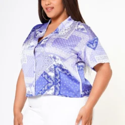 Plus Size Satin Bandana Patchwork Shirt -Radiant Drape Sales 2022629 001 3