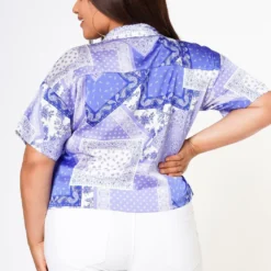 Plus Size Satin Bandana Patchwork Shirt -Radiant Drape Sales 2022629 001 4