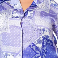 Plus Size Satin Bandana Patchwork Shirt -Radiant Drape Sales 2022629 001 5