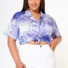 Plus Size Satin Bandana Patchwork Shirt