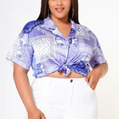 Plus Size Satin Bandana Patchwork Shirt