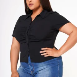 Plus Size Collar Neck Button Front Fitted Top -Radiant Drape Sales 2022631 001 2