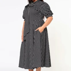 Plus Size Polka Dot Print Bow Collar Flare Dress -Radiant Drape Sales 2022634 001 2