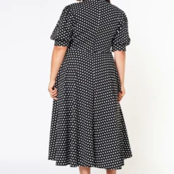 Plus Size Polka Dot Print Bow Collar Flare Dress -Radiant Drape Sales 2022634 001 3