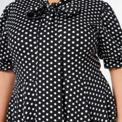 Plus Size Polka Dot Print Bow Collar Flare Dress -Radiant Drape Sales 2022634 001 4