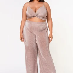 Plus Size Pleated Twist Hem Cami Top & Flare Pants Set -Radiant Drape Sales 2022635 002 2