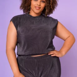 Plus Size Pleated Crewneck Blouse