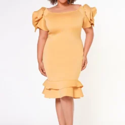 Plus Size Ruffle Flower Shoulder Midi Dress -Radiant Drape Sales 2022638 003 3