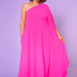 Plus Size One Shoulder Maxi Flare Dress