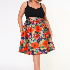 Plus Size Floral High Waist Flare Midi Skirt -Radiant Drape Sales 2022652 001 2