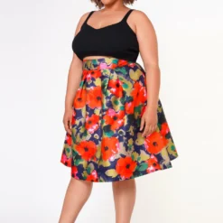 Plus Size Floral High Waist Flare Midi Skirt -Radiant Drape Sales 2022652 001 4