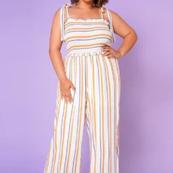 Plus Size Picnic Smocked Jumpsuit