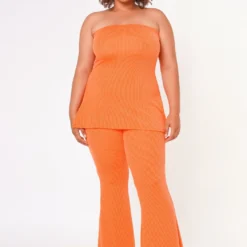Plus Size Tube Top & Flare Leggings Ribbed Knit Set -Radiant Drape Sales 2022658 002 2