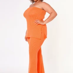 Plus Size Tube Top & Flare Leggings Ribbed Knit Set -Radiant Drape Sales 2022658 002 3
