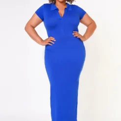 Plus Size Collar Neck Bodycon Maxi Dress
