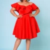 Plus Size Off Shoulder Ruffle Hem Dress
