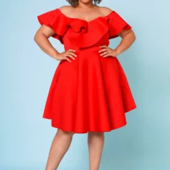 Plus Size Off Shoulder Ruffle Hem Dress