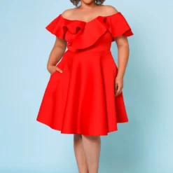 Plus Size Off Shoulder Ruffle Hem Dress -Radiant Drape Sales 2022662 002 2