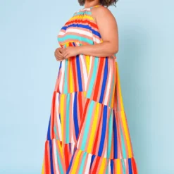 Plus Size Multi Stripe Halter Neck Flare Maxi Dress -Radiant Drape Sales 2022668 002 3