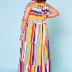 Plus Size Multi Stripe Halter Neck Flare Maxi Dress -Radiant Drape Sales 2022668 002 4