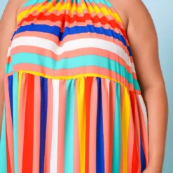 Plus Size Multi Stripe Halter Neck Flare Maxi Dress -Radiant Drape Sales 2022668 002 5