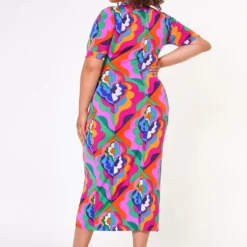 Plus Size Abstract Pattern Button Front Midi Dress 10 Plus Size Abstract Pattern Button Front Midi Dress -Radiant Drape Sales 2022675 001 4