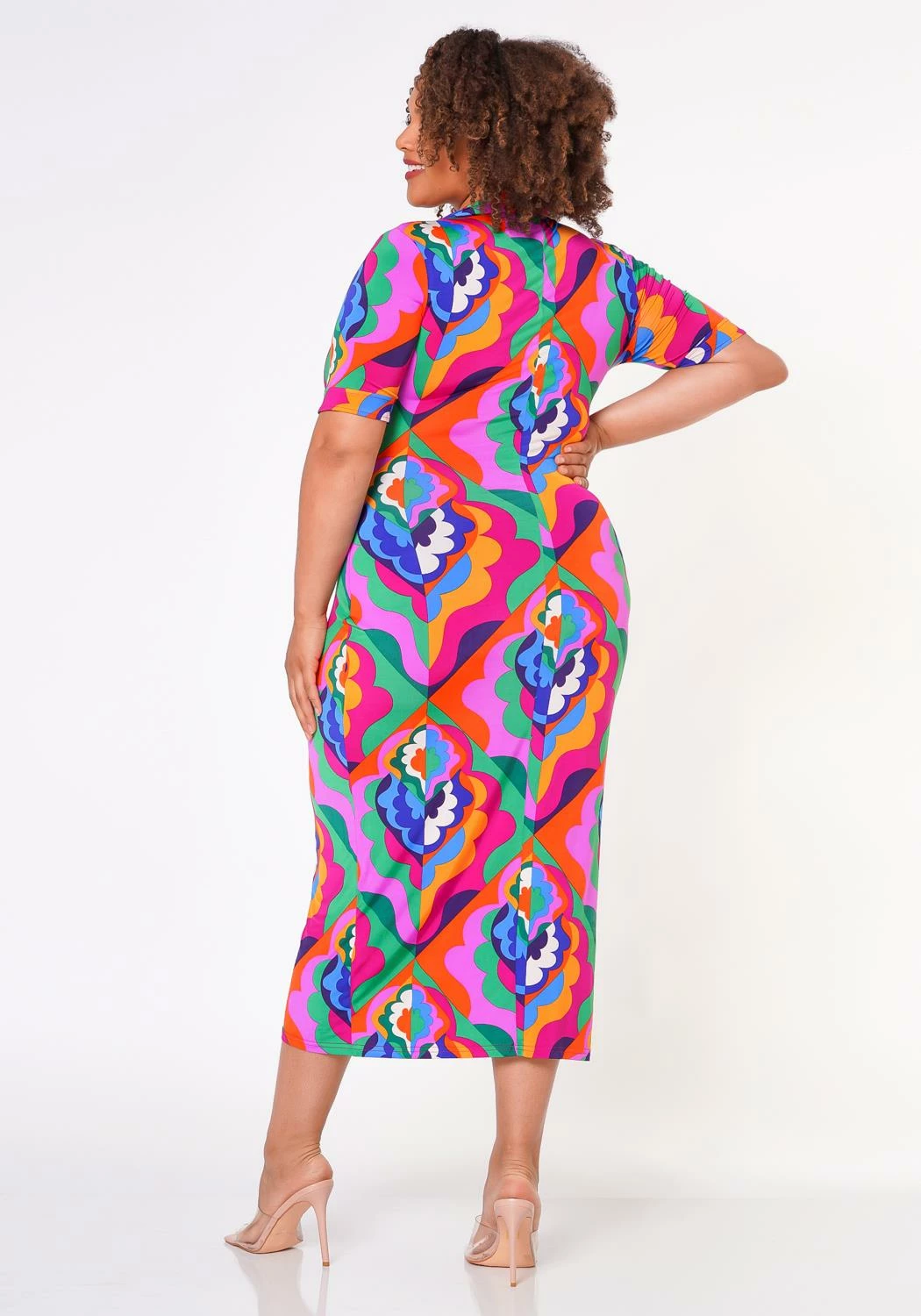 Plus Size Abstract Pattern Button Front Midi Dress 5 Plus Size Abstract Pattern Button Front Midi Dress - Image 5