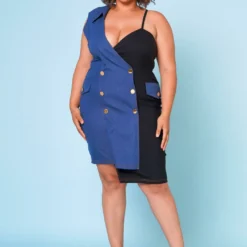 Plus Size Denim Combo Asymmetric Mini Dress
