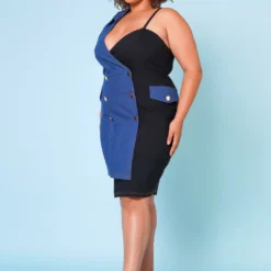 Plus Size Denim Combo Asymmetric Mini Dress -Radiant Drape Sales 2022677 001 3