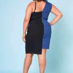 Plus Size Denim Combo Asymmetric Mini Dress -Radiant Drape Sales 2022677 001 4