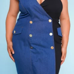 Plus Size Denim Combo Asymmetric Mini Dress -Radiant Drape Sales 2022677 001 5