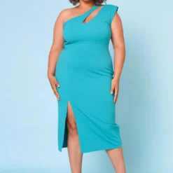 Plus Size Asymmetric One Sleeve Cocktail Midi Dress -Radiant Drape Sales 2022679 002 1